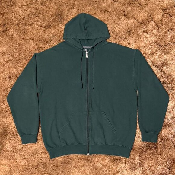 Blank Green Full Zip Up Hoodie Green XLarge - Picture 1 of 5